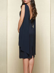 Sheath/Column  Cowl Neck Sleeveless Knee-Length Mother of the Bride Dresses with Cascading Ruffles