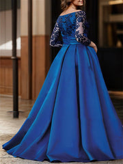 A Line/Princess Off-the-Shoulder 3/4 Sleeves Floor-Length Mother of the Bride Dresses