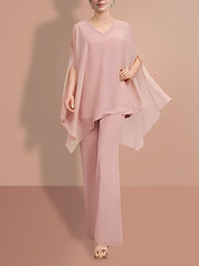 Chiffon half Sleeves V-Neck Mother of the Bride Pantsuits