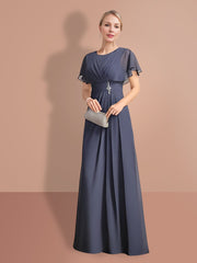 A-Line/Princess  Short Sleeves Jewel Neck Mother Of The Bride Dresses