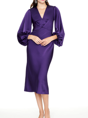 Sheath/Column V Neck Tea Length Mother of the Bride Dresses