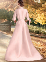 A-Line/Princess V-Neck 1/2 Sleeves Floor-Length Mother of the Bride Dresses with Sash