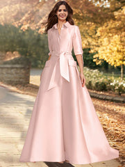 A-Line/Princess V-Neck 1/2 Sleeves Floor-Length Mother of the Bride Dresses with Sash