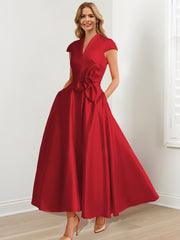 A-Line/Princess V Neck Short Sleeves Ankle-Length Mother of the Bride Dresses