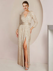 Sheath/Column V-Neck Floor-Length Mother of the Bride Dresses