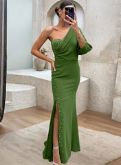 Trumpet/Mermaid One-Shoulder Mother of the Bride Dresses with Split Side & Beading