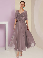 A-Line/Princess V-Neck Tea-Length Mother of the Bride Dresses