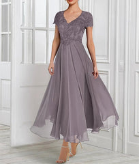 A-Line/Princess Chiffon V Neck Short Sleeves  Mother of the Bride Dresses with Lace Jacket Pleats Appliques