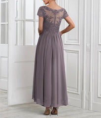 A-Line/Princess Chiffon V Neck Short Sleeves  Mother of the Bride Dresses with Lace Jacket Pleats Appliques