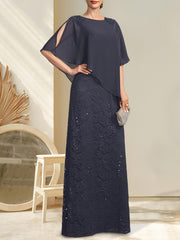 Sheath/Column Scoop Floor-Length Chiffon Lace Mother of the Bride Dress With Sequins Beading