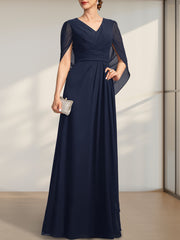 A-line V-Neck Floor-Length Chiffon Mother of the Bride Dress With Pleated