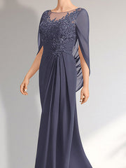 A-line Scoop Illusion Floor-Length Lace Chiffon Mother of the Bride Dress With Pleated Sequins