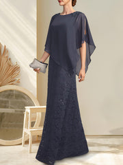 Sheath/Column Scoop Floor-Length Chiffon Lace Mother of the Bride Dress With Sequins Beading