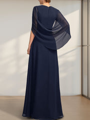 A-line V-Neck Floor-Length Chiffon Mother of the Bride Dress With Pleated