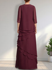 Sheath Scoop Floor-Length Chiffon Mother of the Bride Dress