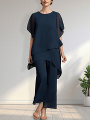 Separates Jumpsuit/Pantsuit Scoop Ankle-Length Chiffon Mother of the Bride Dress