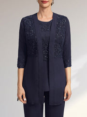 Jumpsuit/Pantsuit Separates Scoop Floor-Length Chiffon Lace Mother of the Bride Dress With Sequins