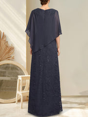 Sheath/Column Scoop Floor-Length Chiffon Lace Mother of the Bride Dress With Sequins Beading