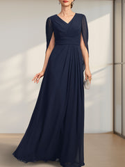 A-line V-Neck Floor-Length Chiffon Mother of the Bride Dress With Pleated