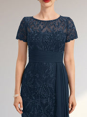 Sheath Scoop Illusion Knee-Length Lace Chiffon Mother of the Bride Dress With Cascading Ruffles Sequins