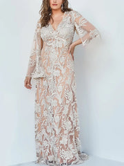 V-Neck Mesh Lace Maxi Dress